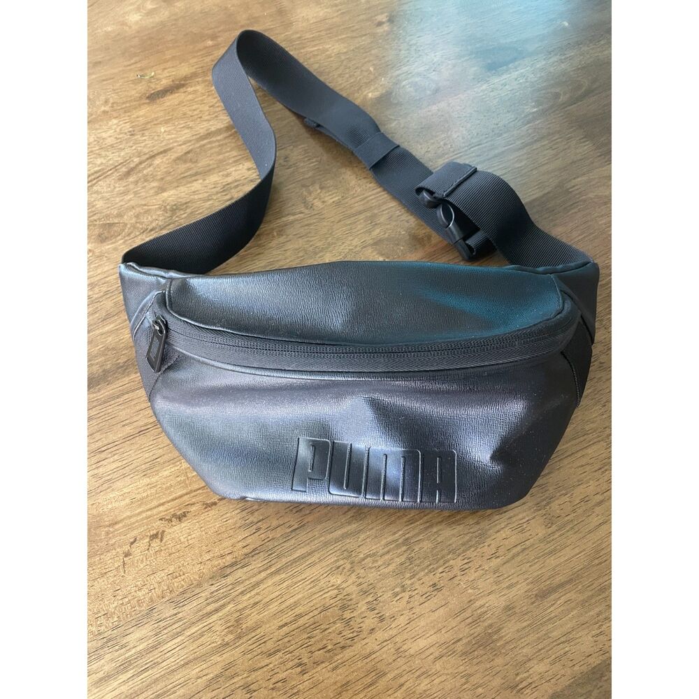 2019 Puma Black Faux Leather Waist Bag Fanny Pack Tonal Logo Belt Bag